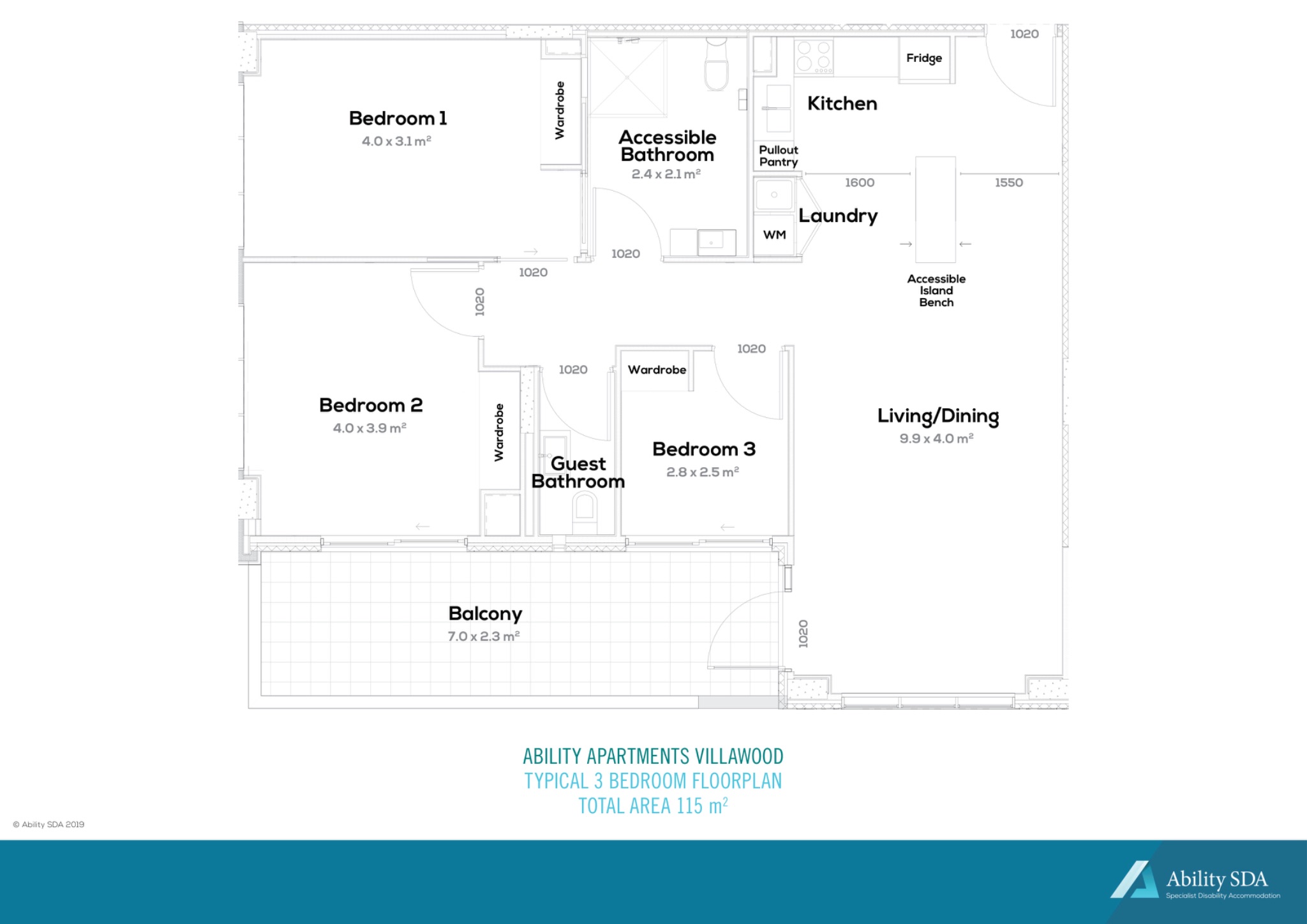 Ability SDA Apartments Floorplan Villawood Typical 3 Bedroom