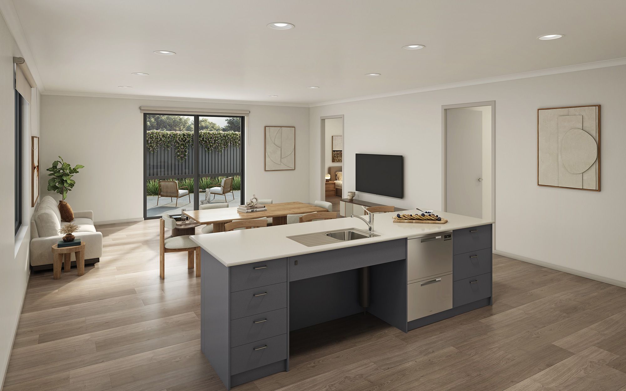 2 bed Kitchen with Island Dining Living LR