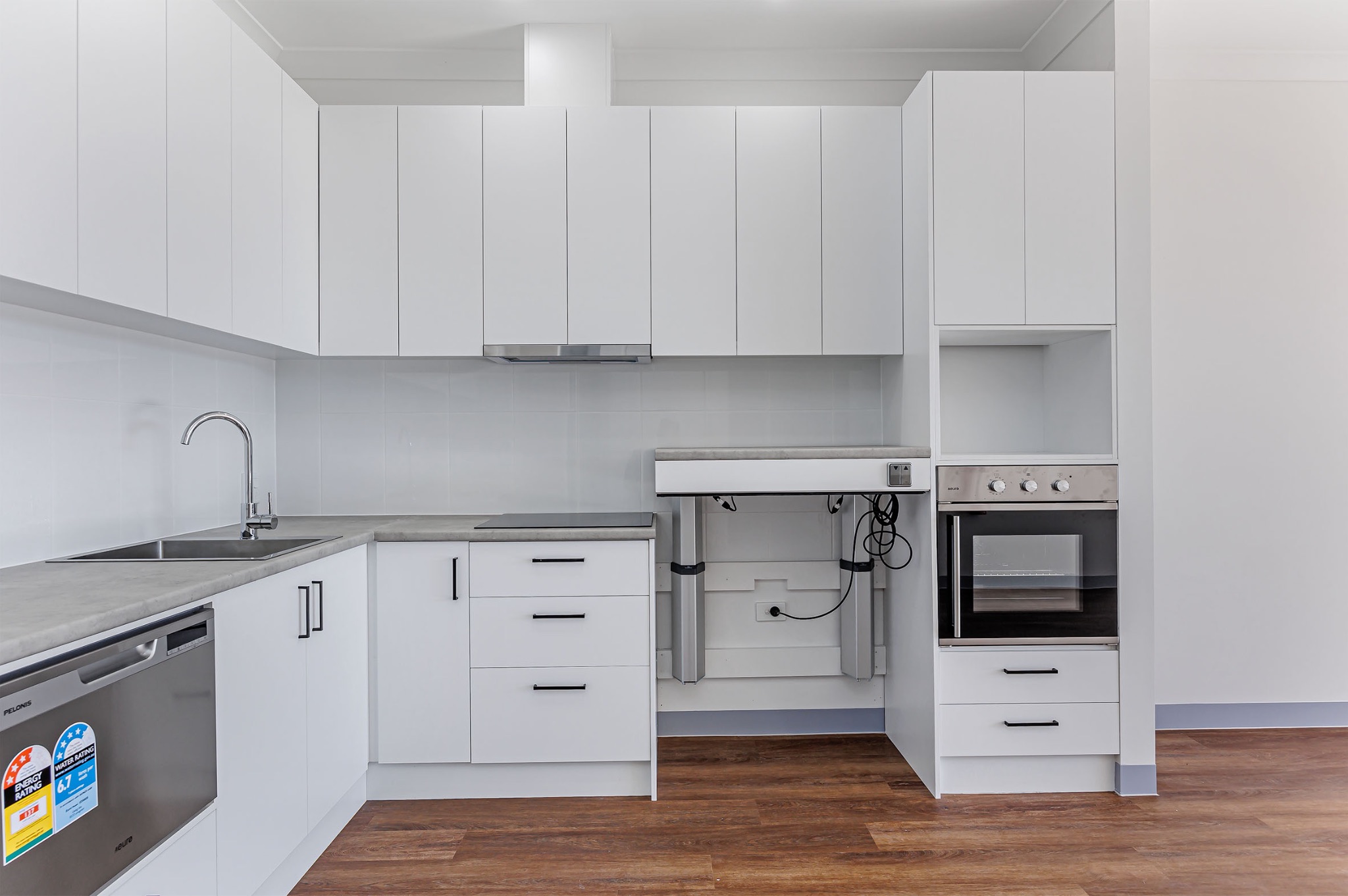 kitchen with adjustable bench top