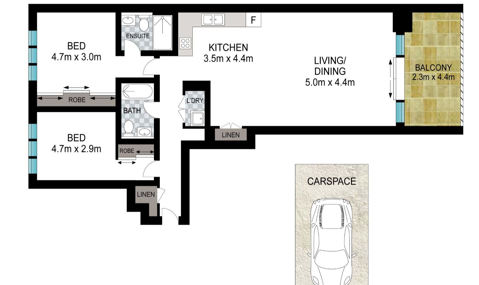 Dulwich Hill Floor plan 2 bedroom accessible