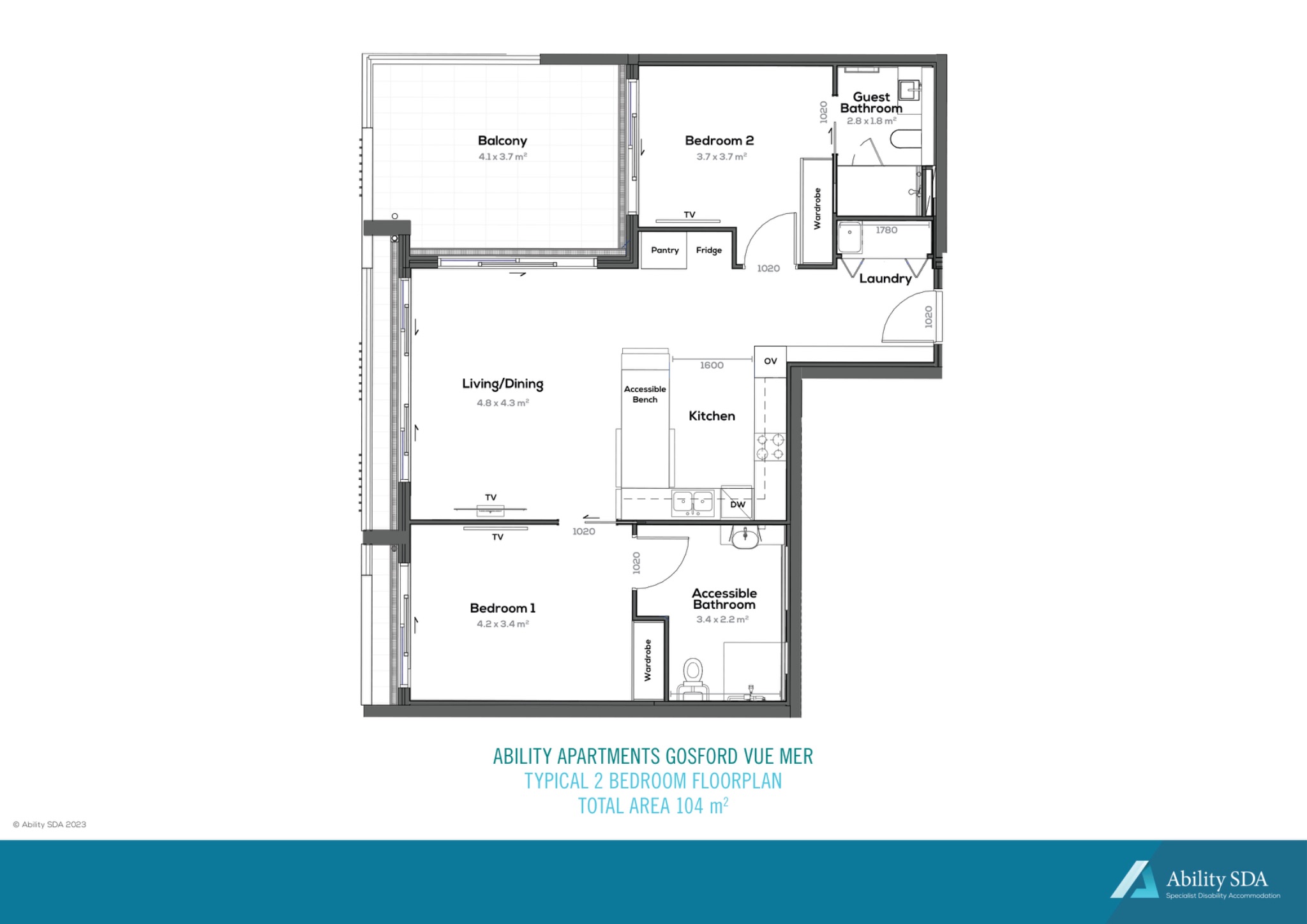 Ability SDA Apartments Floorplan Gosford Vue Mer Typical 2 Bedroom