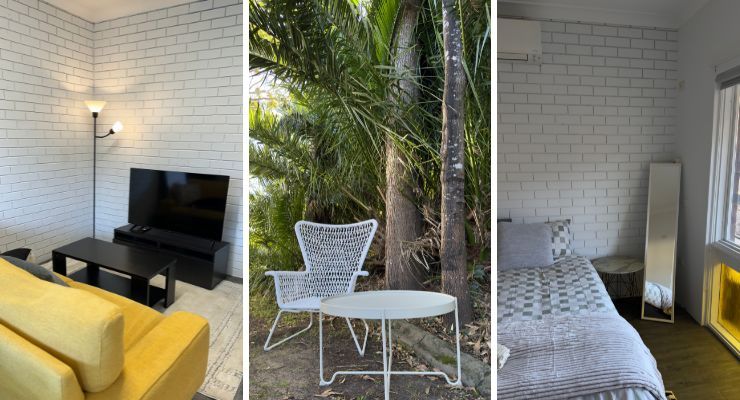 Collage of lounge, bedroom and shared space