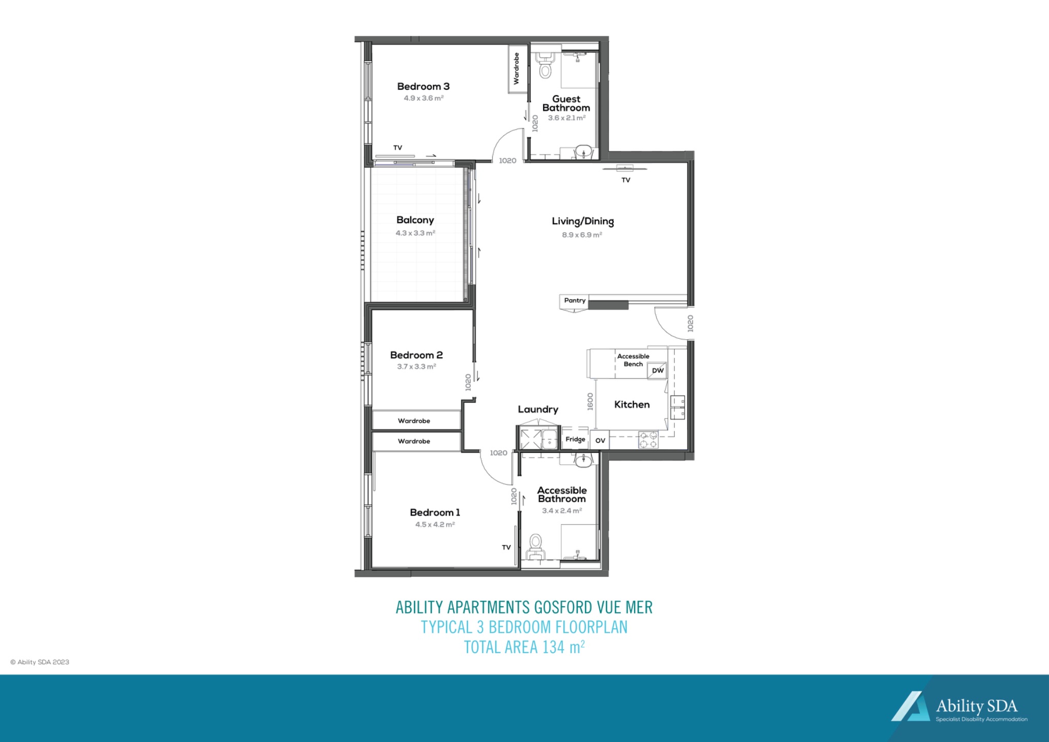 Ability SDA Apartments Floorplan Gosford Vue Mer Typical 3 Bedroom
